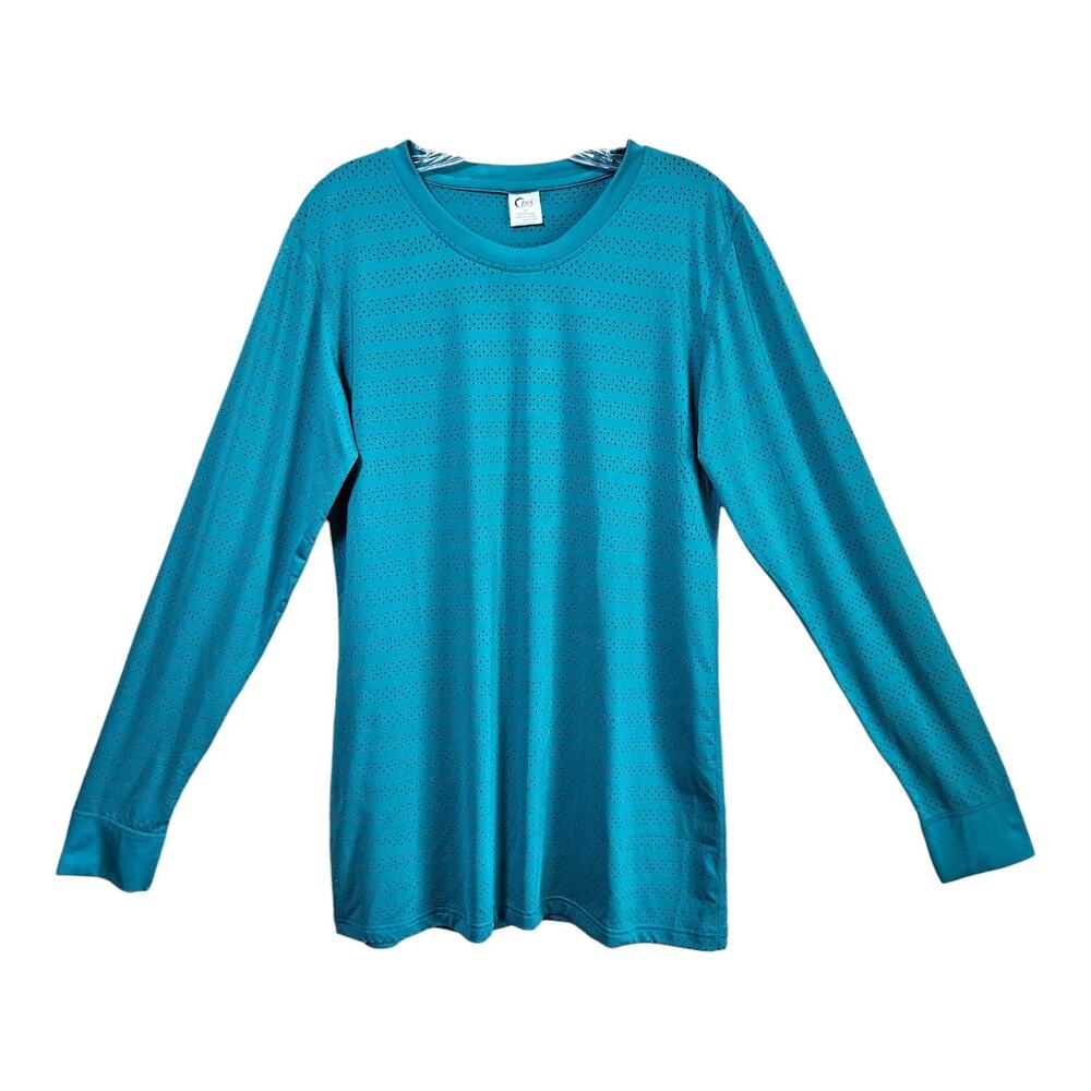 ZYIA Active Women's XL Chill Top T-Shirt Laser Cut Perforated Teal Rash Guard 38